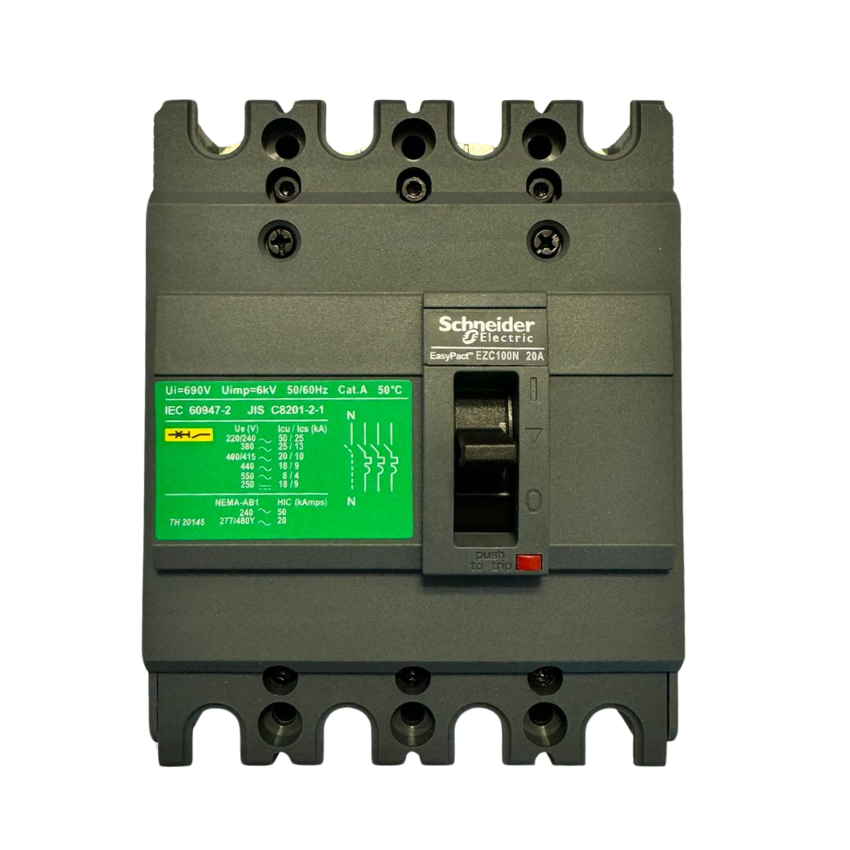 Interruptor Caja Moldeada Omnipolar 4x20 A Fijo Schneider Electric modelo EZC