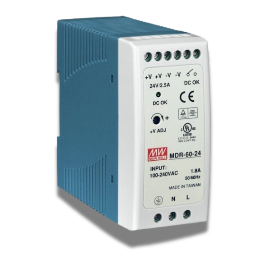 Fuente de Poder Mean Well MDR-60-24 – 60W 24VDC 2.5A – Montaje Riel DIN