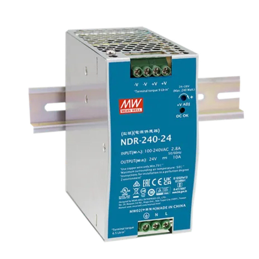 Fuente de Poder Mean Well NDR-240-24 – 240W 24VDC 10A – Montaje Riel DIN