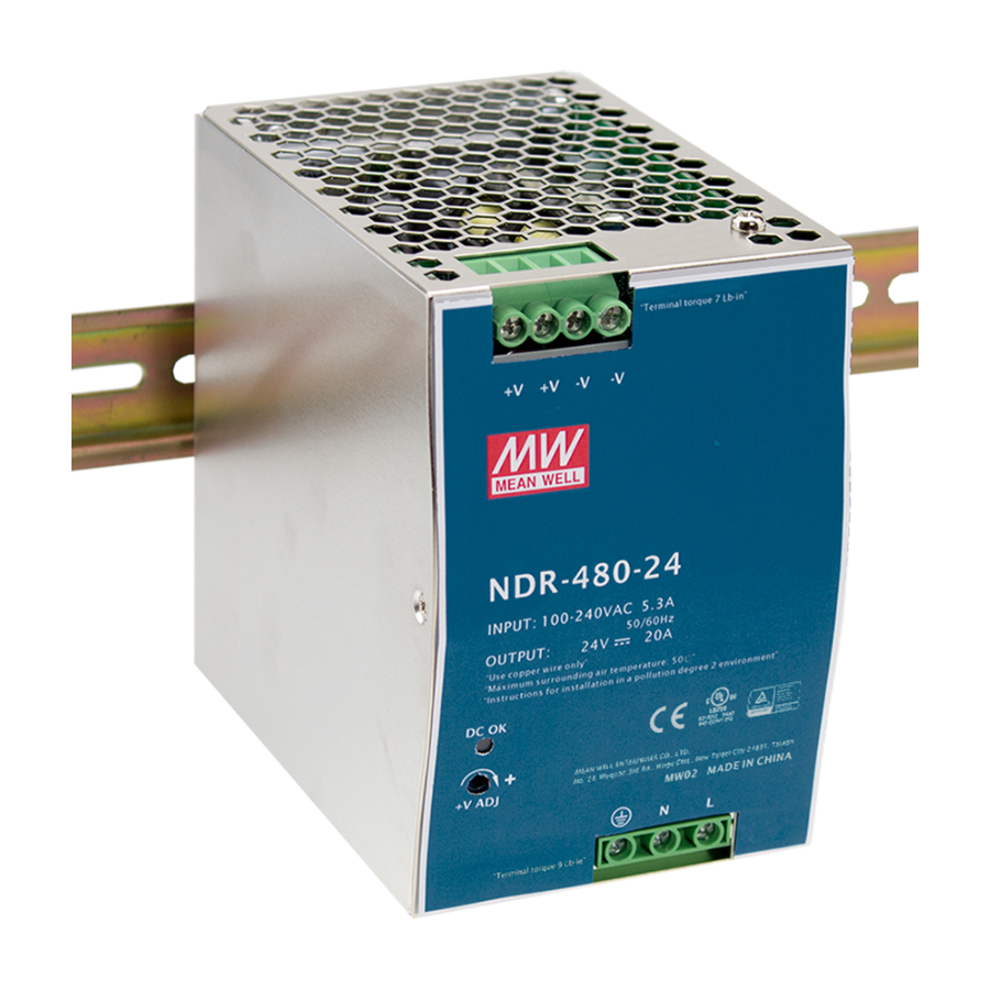 Fuente de Poder Mean Well NDR-480-24 – 480W 24VDC 20A – Montaje Riel DIN