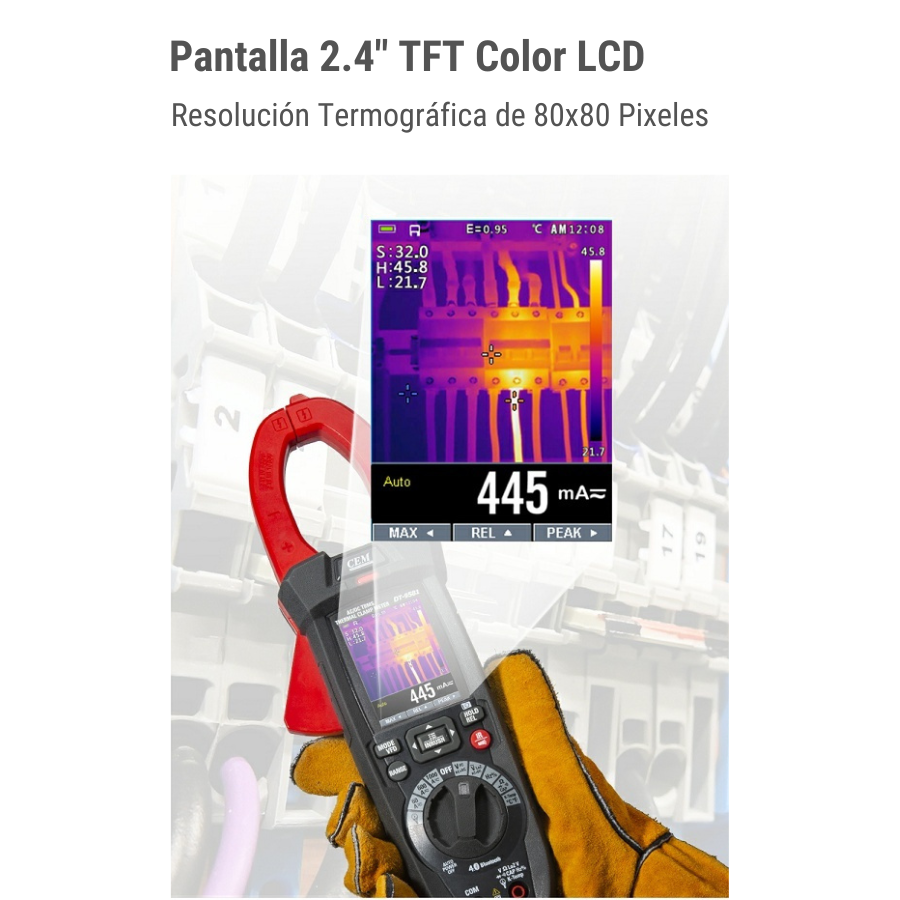 Tenaza Amperimétrica Multitester CEM DT-9581 con Cámara Termográfica Integrada ThermView+ ® 80x80 Pixeles
