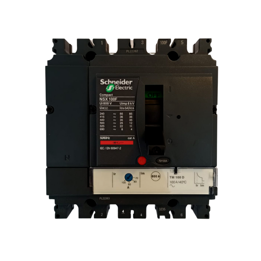 Interruptor Automático Caja Moldeada Omnipolar 4x70-100 A 36 kA Regulable Schneider Electric modelo NSX