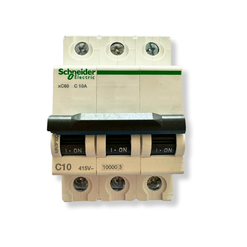 Interruptor Automático 3x10A 10kA Curva C Riel DIN - Schneider Electric Acti9 A9N3P10C