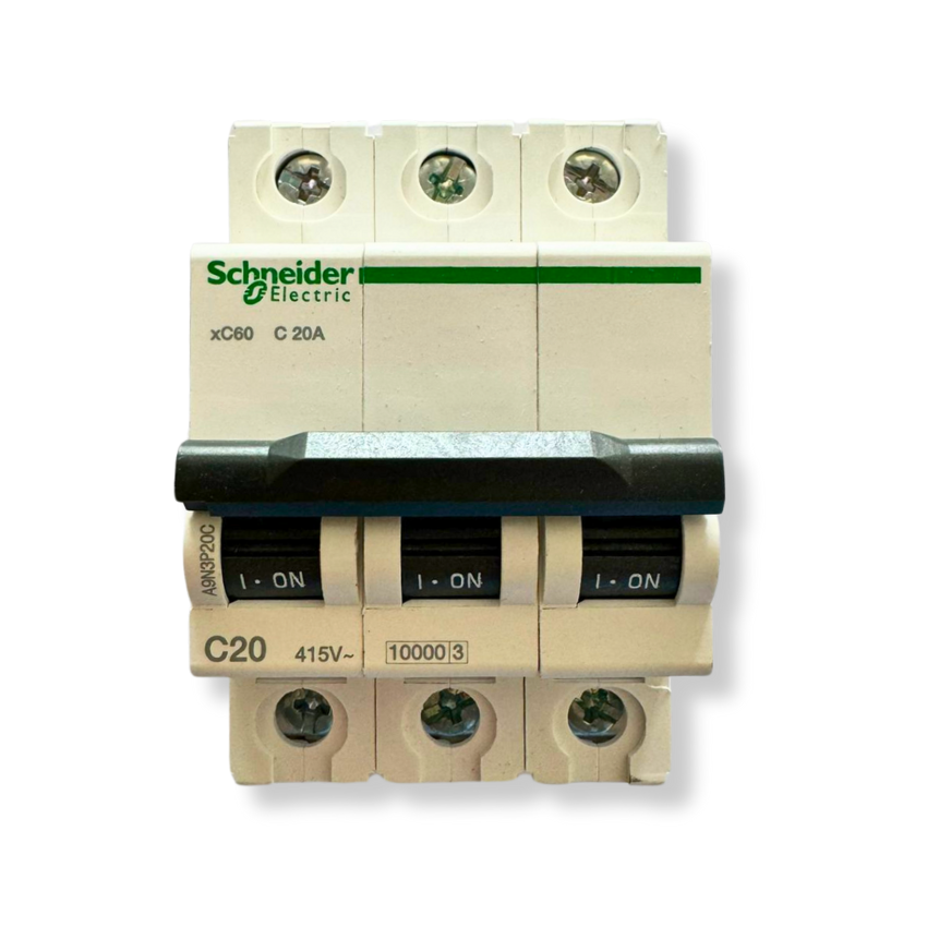 Interruptor Automático 3x20A 10kA Curva C Riel DIN - Schneider Electric Acti9 A9N3P20C