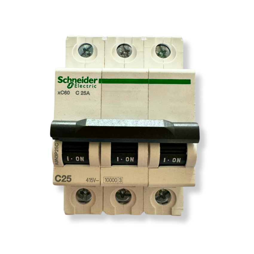 Interruptor Automático 3x25A 10kA Curva C Riel DIN - Schneider Electric Acti9 A9N3P25C