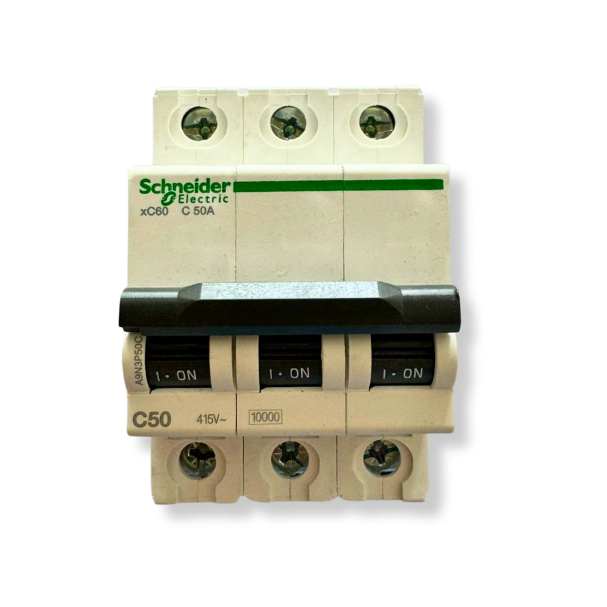 Interruptor Automático 3x50A 10kA Curva C Riel DIN - Schneider Electric Acti9 A9N3P50C