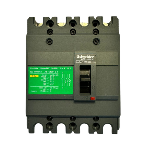 Interruptor Caja Moldeada Omnipolar 4x15 A 25 kA Fijo Schneider Electric modelo EZC