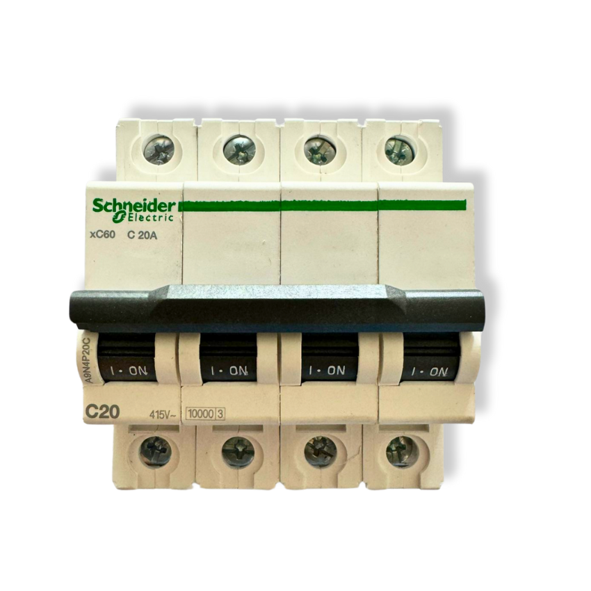 Interruptor Automático 4x20A 10kA Curva C Riel DIN - Schneider Electric Acti9 A9N4P20C