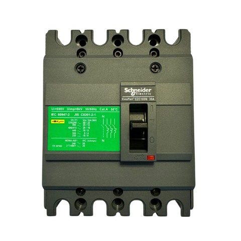 Interruptor Caja Moldeada Omnipolar 4x30 A 25 kA Fijo Schneider Electric modelo EZC