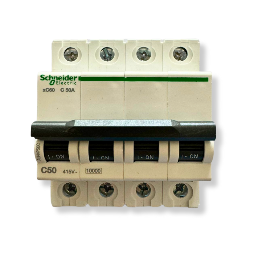 Interruptor Automático 4x50A 10kA Curva C Riel DIN - Schneider Electric Acti9 A9N4P50C