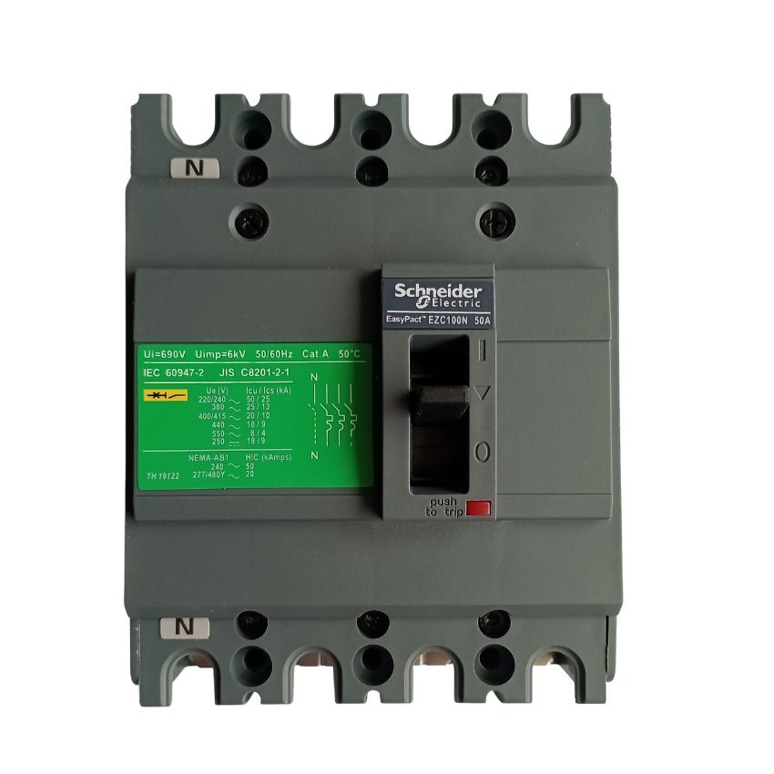 Interruptor Automático Caja Moldeada Omnipolar 4x50 A 25 kA Fijo Schneider Electric modelo EZC