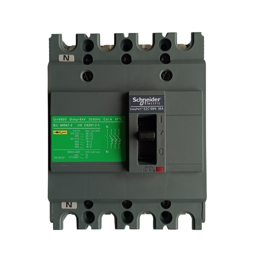 Interruptor Automático Caja Moldeada Omnipolar 4x80 A 25 kA Fijo Schneider Electric