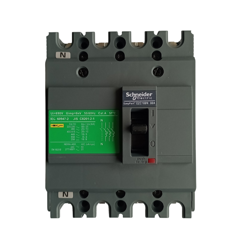 Interruptor Automático Caja Moldeada Omnipolar 4x80 A 25 kA Fijo Schneider Electric modelo EZC