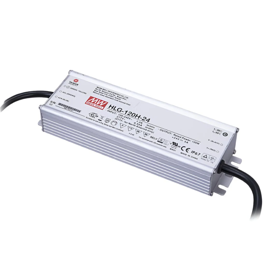 Fuente de Poder Mean Well HLG-120H-24 – 120W 24VDC 5A – Montaje Exterior IP67
