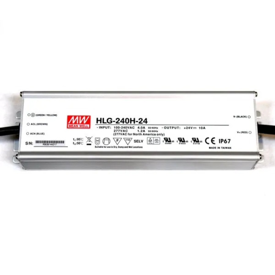 Fuente de Poder Mean Well HLG-240H-24 – 240W 24VDC 10A – Montaje Exterior IP67