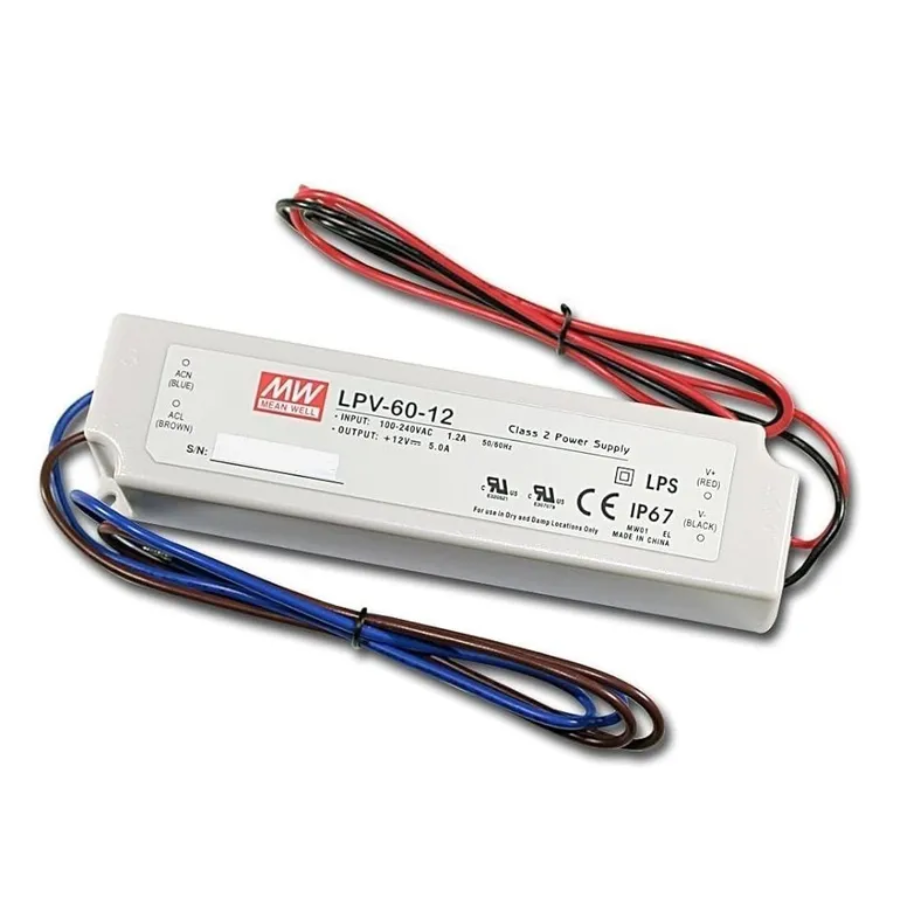 Fuente de Poder Mean Well LPV-60-12 – 60W 12VDC 5A – Montaje Exterior IP67