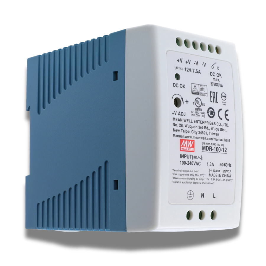 Fuente de Poder Mean Well MDR-100-12 – 100W 12VDC 8.4A – Montaje Riel DIN