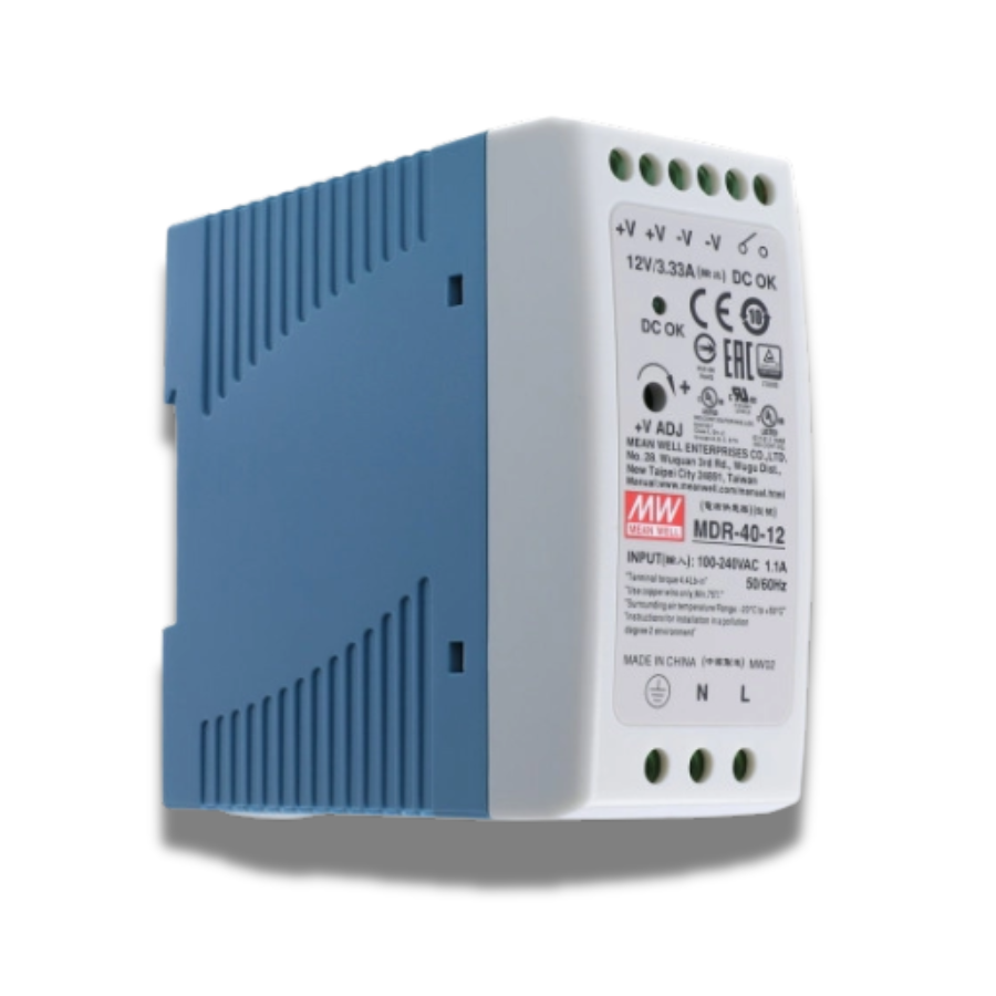 Fuente de Poder Mean Well MDR-40-12 – 40W 12VDC 3.4A – Montaje Riel DIN