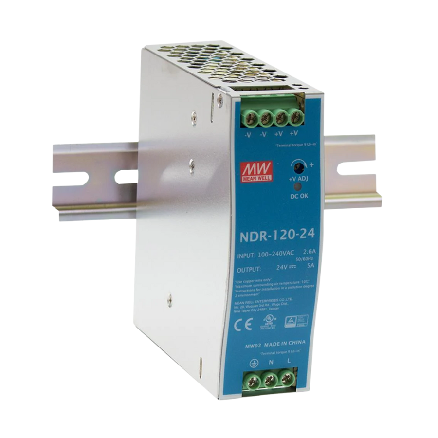 Fuente de Poder Mean Well NDR-120-24 – 120W 24VDC 5A – Montaje Riel DIN