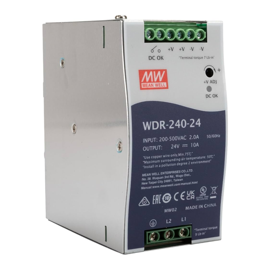 Fuente de Poder Mean Well WDR-240-24 – 240W 24VDC 10A – Montaje Riel DIN