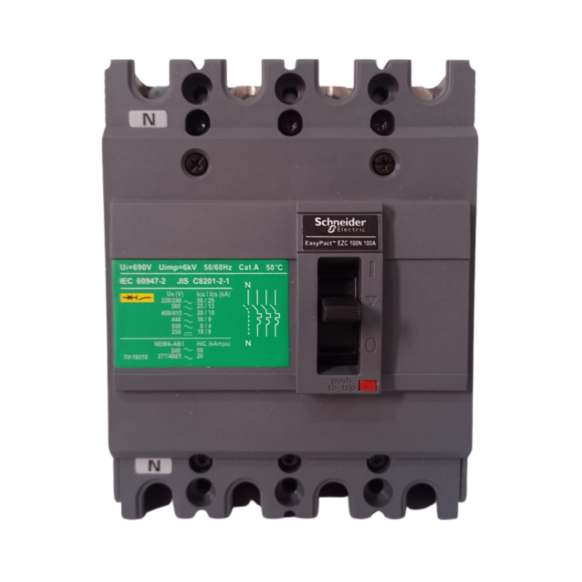 Interruptor Automático Caja Moldeada Omnipolar 4x100 A Fijo Schneider Electric modelo EZC